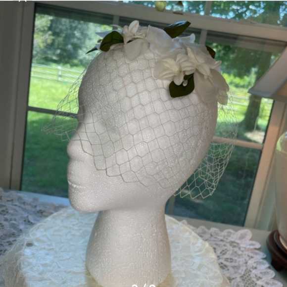 1930\'s Rare American Vintage Bridal Brusher, Floral  Bird Cage Hat main image 3